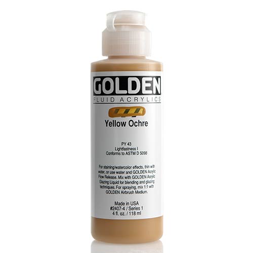 Golden, Fluid Acrylic, Paint, 4oz, Yellow Ochre